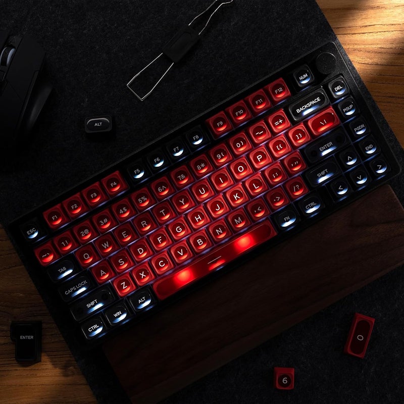OHY XVX Black and Red Shine Through Keycaps for Mechanical Keyboards - 136 Keys Red Translucent Cat Eye Design,Cherry MAX Profile, PC+PBT Frosted RGB Keycaps - Image 5